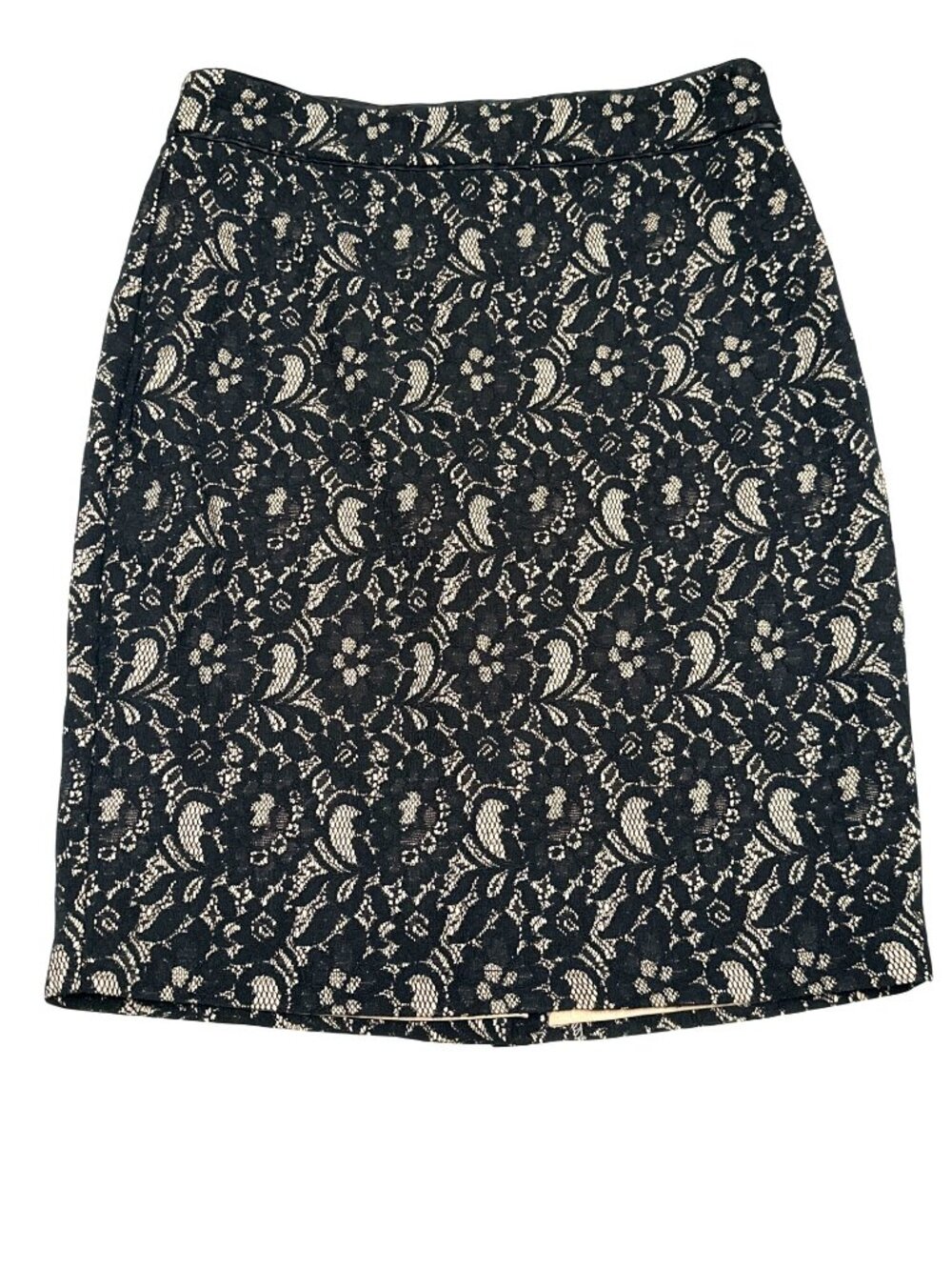 Forever 21 Size Large Black Nude Lace Pencil Skirt Lined Floral Dressy Evening - Picture 2 of 10